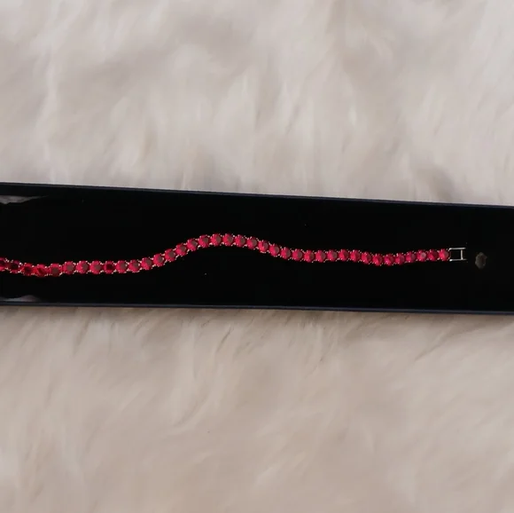 Red Rhinestone STERLING Silver Bracelet